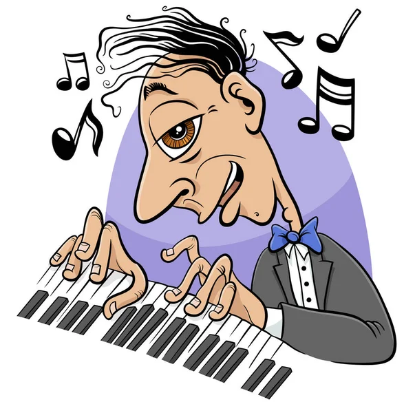 Ilustración Dibujos Animados Del Pianista Músico Tocando Piano — Vector de stock