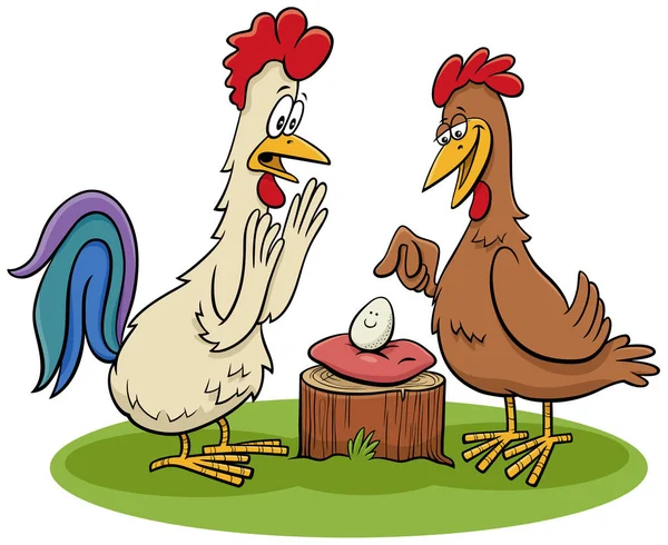 Illustrazione Dei Cartoni Animati Gallo Gallina Con Personaggi Degli Animali — Vettoriale Stock