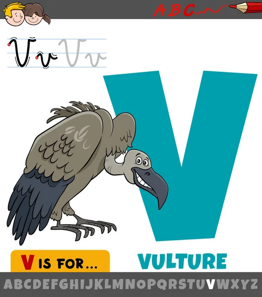 Educational Cartoon Illustration Letter Alphabet Vulture Bird Animal Character Children — Stock Vector