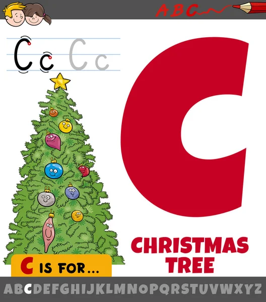 Illustration Dessin Animé Éducatif Lettre Alphabet Avec Arbre Noël Pour — Image vectorielle