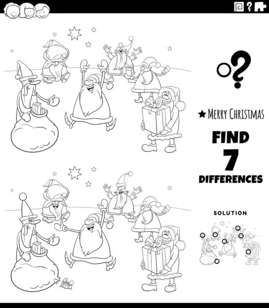 Black White Cartoon Illustration Finding Differences Pictures Educational Game Children — Stock Vector