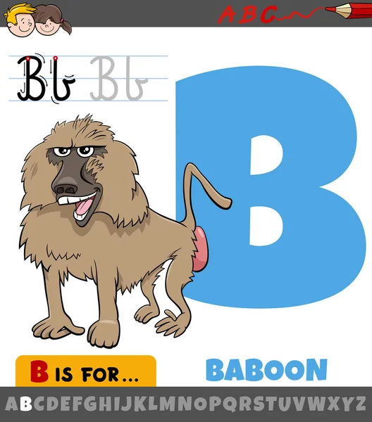 子供のためのBaboon動物とアルファベットからの手紙Bの教育漫画イラスト — ストックベクタ