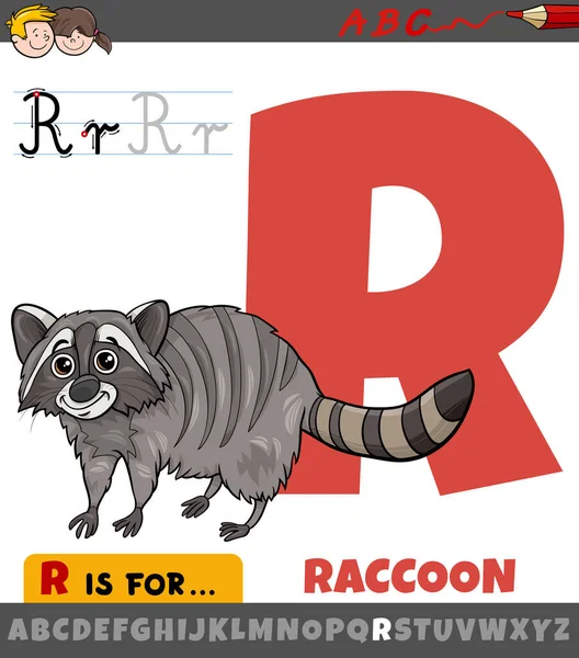 Desenho Animado Educativo Ilustração Letra Alfabeto Com Guaxinim Animal Para —  Vetores de Stock