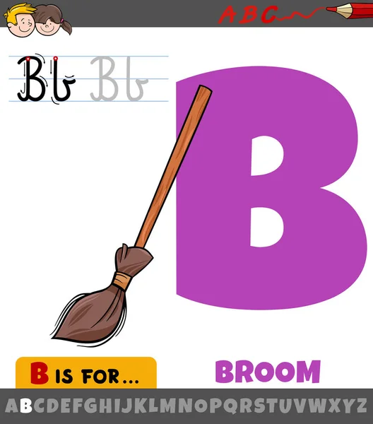 Educational Cartoon Illustration Letter Alphabet Broom Children — Stock Vector