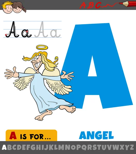 Illustration Bande Dessinée Éducative Lettre Alphabet Avec Caractère Ange Pour — Image vectorielle
