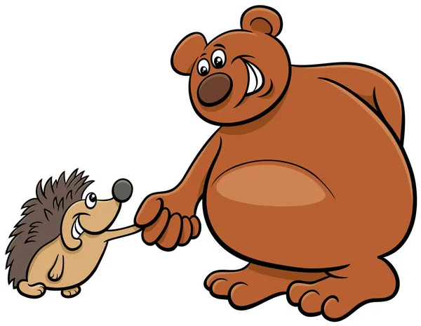 Desenhos Animados Ilustração Urso Marrom Ouriço Personagens Animais Cômicos — Vetor de Stock