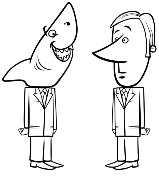 Desenho Animado Conceito Preto Branco Ilustração Tubarão Negócios Jovem Empresário —  Vetores de Stock