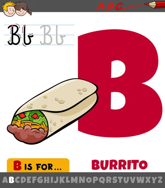 Educatieve Cartoon Illustratie Van Letter Uit Alfabet Met Burrito Voor — Stockvector