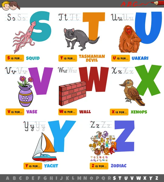 Illustration Bande Dessinée Lettres Majuscules Alphabet Ensemble Éducatif Pour Pratique — Image vectorielle