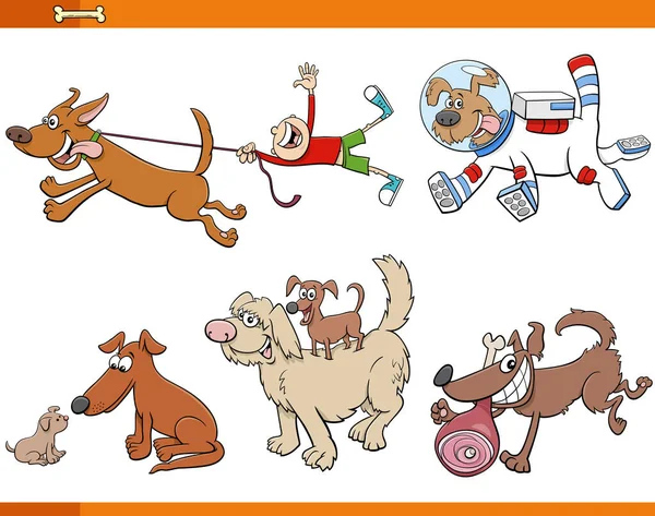 Γελοιογραφία Εικονογράφηση Του Happy Dogs Και Κουτάβια Comic Χαρακτήρες Ζώων — Διανυσματικό Αρχείο