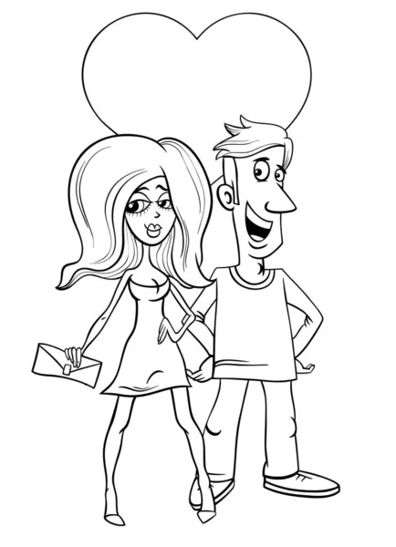 バレンタインデーグリーティングカード漫画愛の中で人々のカップルの文字でイラスト — ストックベクタ