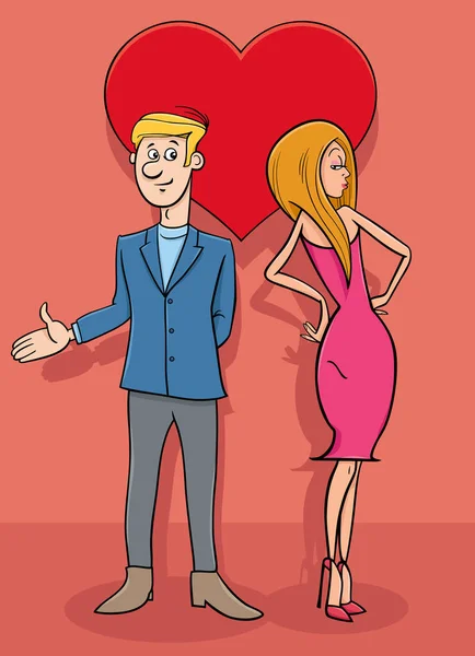 Sevgililer Günü Tebrik Kartı Karikatürü Çizimleri Kadın Erkek Birbirine Aşık — Stok Vektör