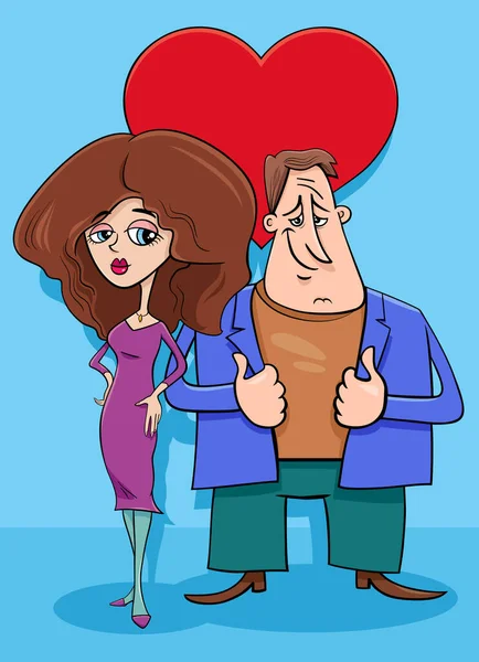 Valentijnsdag Wenskaart Cartoon Illustratie Met Vrouw Man Paar Personages Liefde — Stockvector