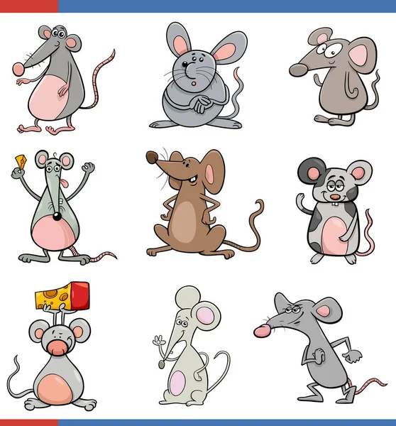 面白いマウス漫画のイラスト漫画のキャラクターセット — ストックベクタ