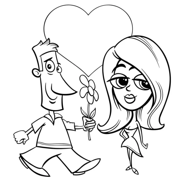 Sevgililer Günü Tebrik Kartı Karikatürü Çizimleri Kadın Erkek Birbirine Aşık — Stok Vektör
