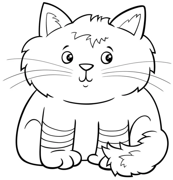 Illustrazione Bianco Nero Cartone Animato Simpatico Gattino Soffice Fumetto Animale — Vettoriale Stock