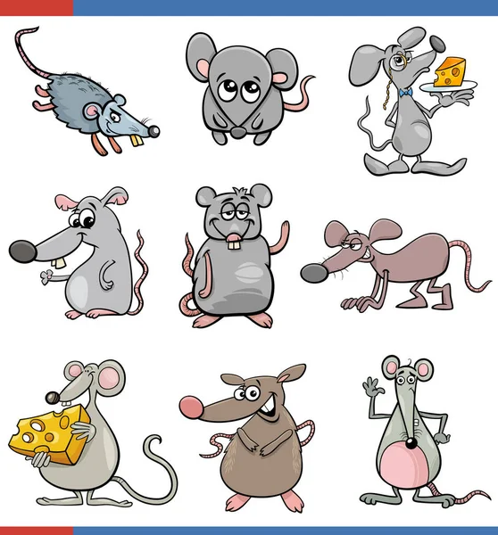 Dibujos Animados Ilustración Ratones Cómicos Animales Personajes Conjunto — Vector de stock