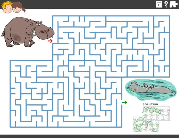 Cartoon Illustration Von Pädagogischen Labyrinth Puzzle Spiel Für Kinder Mit — Stockvektor