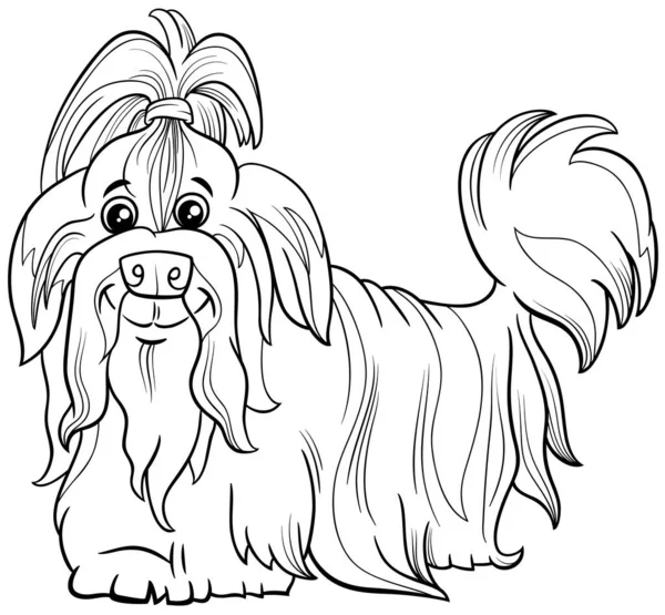 Ασπρόμαυρη Εικονογράφηση Κινουμένων Σχεδίων Του Shih Tzu Καθαρόαιμο Σκυλί Ζώο — Διανυσματικό Αρχείο