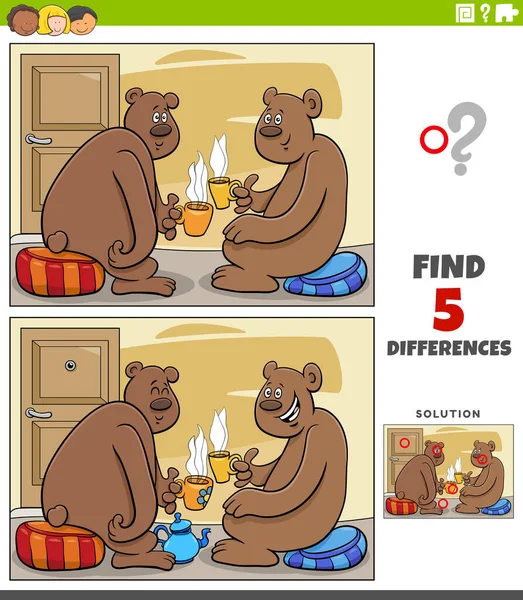 Illustrazione Cartone Animato Trovare Differenze Tra Immagini Gioco Educativo Bambini — Vettoriale Stock