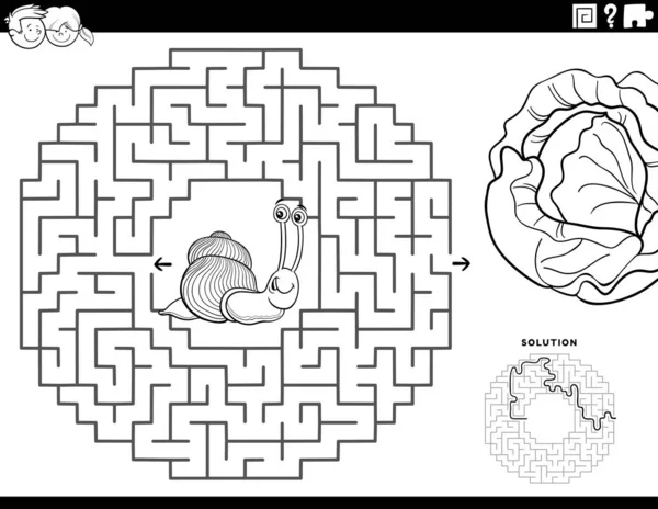 Black White Cartoon Illustration Educational Maze Puzzle Game Children Funny — Stock Vector