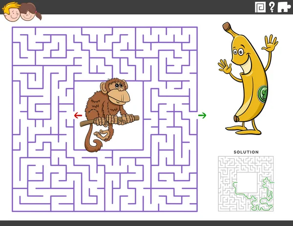 Cartoon Illustration Von Pädagogischen Labyrinth Puzzle Spiel Für Kinder Mit — Stockvektor