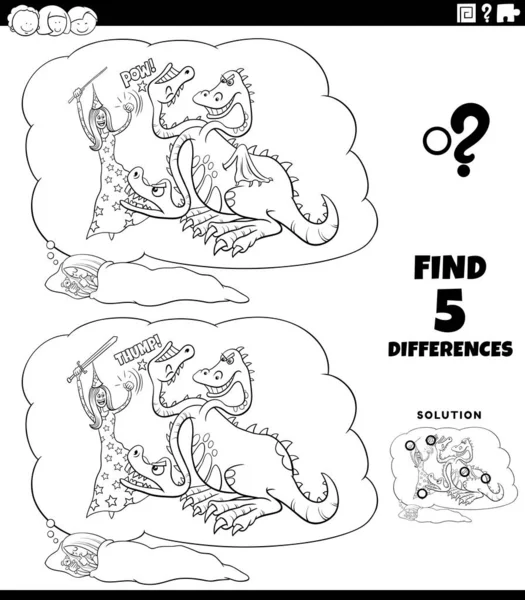 Illustration Dessin Animé Noir Blanc Trouver Les Différences Entre Les — Image vectorielle