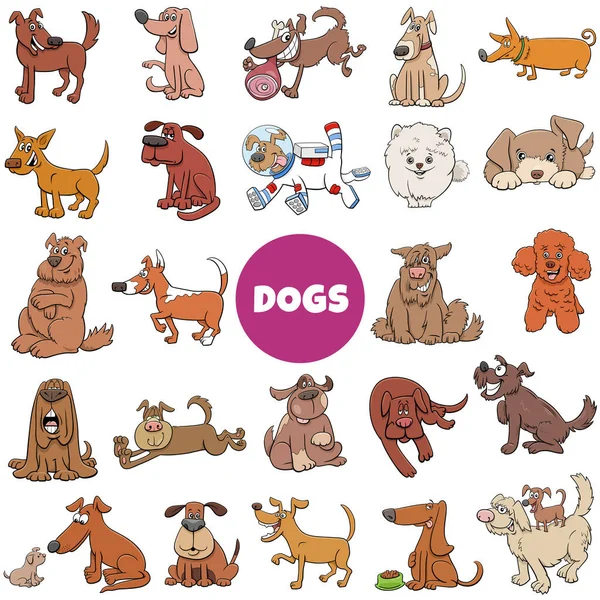 Cartoon Illustration Dogs Puppies Pet Animal Comic Characters Big Set — Stock Vector