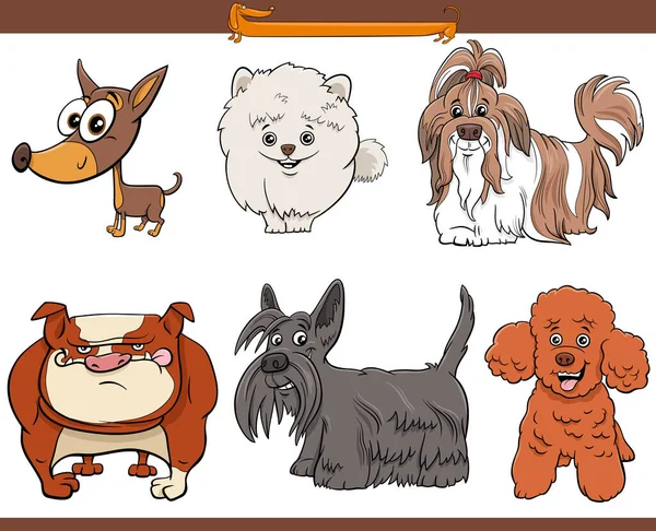 Dibujos Animados Ilustración Pura Raza Perros Personajes Cómicos Conjunto — Vector de stock