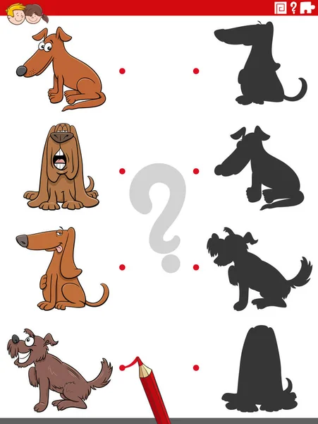 为有狗和小狗角色的儿童提供的以图画教育任务匹配正确阴影的卡通画 — 图库矢量图片
