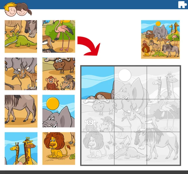 Cartoon Illustratie Van Educatieve Puzzel Spel Voor Kinderen Met Grappige — Stockvector