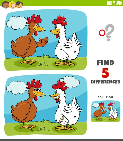 Tavuklu Tavuklu Çocuklar Için Eğitici Resim Oyunu Arasındaki Farkları Gösteren — Stok Vektör