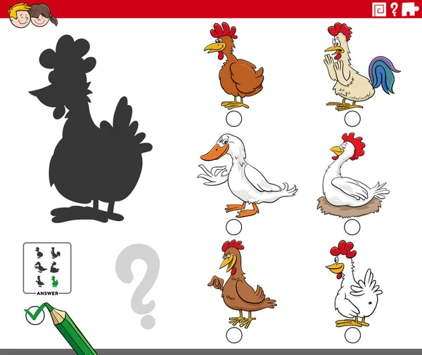 Çiftlik kuşları hayvan karakterli çocuklar için gölgeli eğitim görevine doğru resmi bulmanın çizgi film çizimi