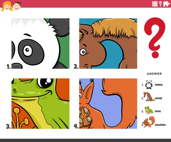 Мультфильм Иллюстрации Учебной Задачи Угадывания Видов Животных Лист Приложение Детей — стоковый вектор