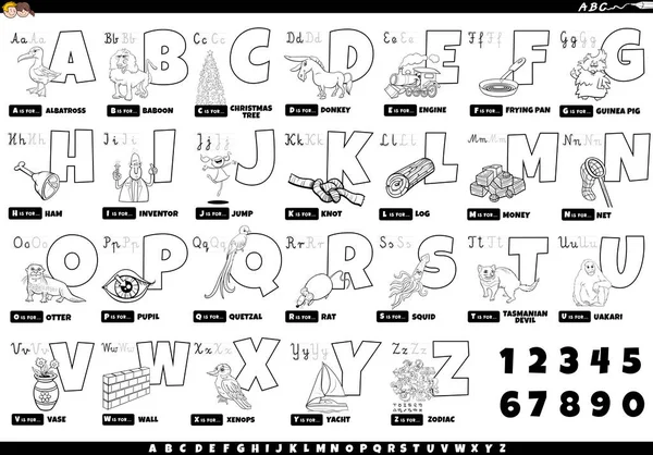 Black White Cartoon Illustration Capital Letters Alphabet Set Funny Characters — Stock Vector