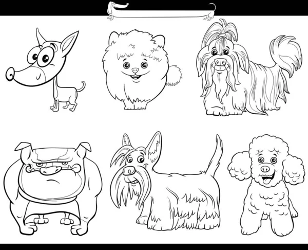 Dibujos Animados Blanco Negro Ilustración Pura Raza Perros Personajes Cómicos — Vector de stock