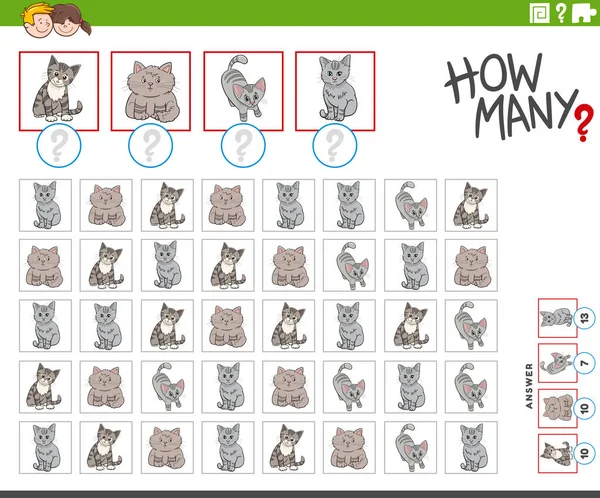 Ilustracja Edukacyjnego Zadania Liczenia Dzieci Kreskówkami Kotów Lub Kociąt Znaków — Wektor stockowy