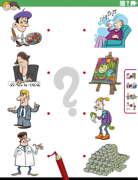 Desenhos Animados Ilustração Jogo Correspondência Educacional Para Crianças Com Personagens —  Vetores de Stock