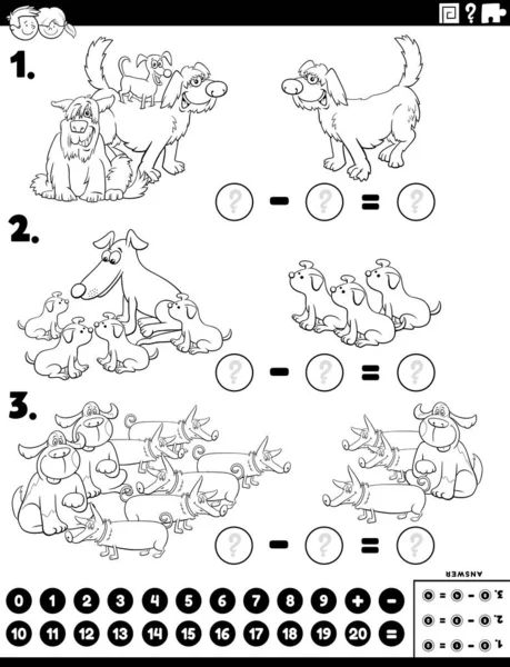 Schwarz Weiße Cartoon Illustration Der Mathematischen Subtraktion Puzzleaufgabe Für Kinder — Stockvektor