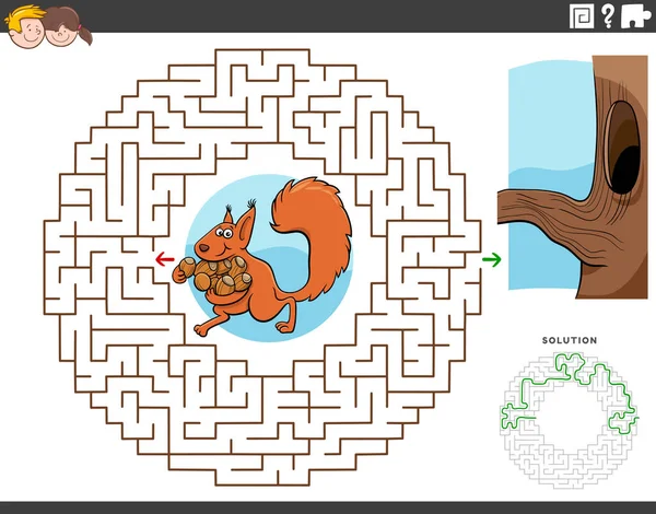 Illustration Dessin Animé Jeu Puzzle Labyrinthe Éducatif Pour Les Enfants — Image vectorielle