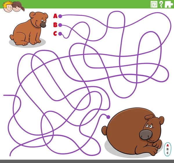 Cartoon Ilustrace Linií Bludiště Puzzle Hra Baby Bear Zvířecí Charakter — Stockový vektor