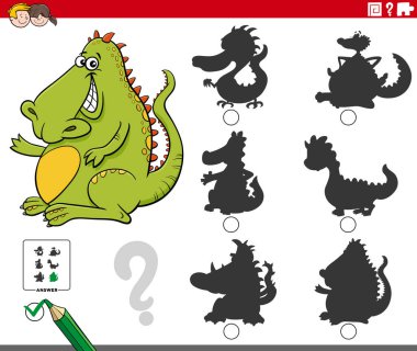 Ejderha fantezi karakteri olan çocuklar için eğitici oyunun doğru gölgesini bulmanın çizgi film çizimi