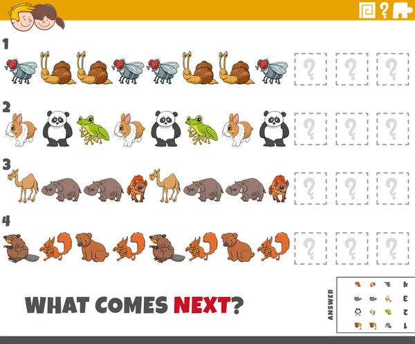 Tecknad Illustration Slutföra Mönstret Pedagogiska Spel För Barn Med Djur — Stock vektor
