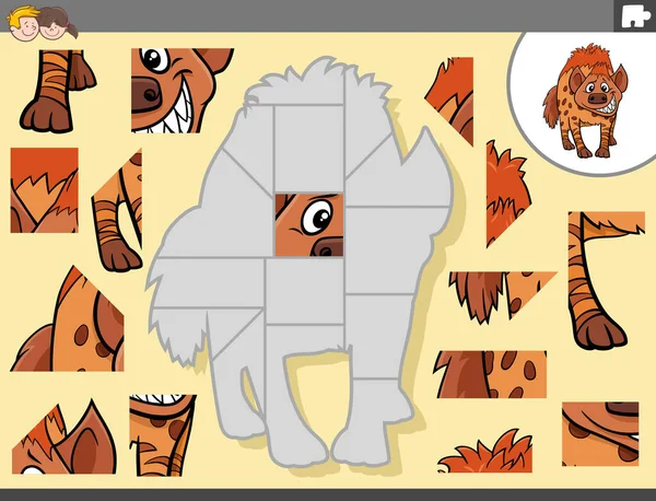 Cartoon Ilustrace Vzdělávací Puzzle Hra Pro Děti Hyena Zvířecí Charakter — Stockový vektor