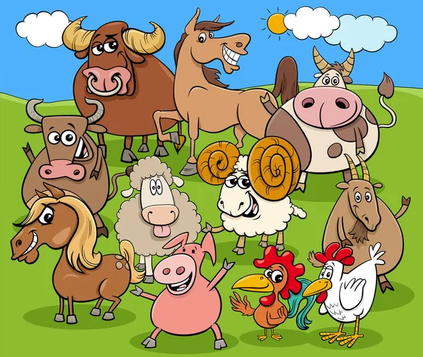 Dibujos Animados Ilustración Animales Granja Divertido Grupo Personajes Cómicos — Archivo Imágenes Vectoriales