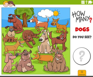 Çizgi film köpekleri ve köpek yavruları olan çocuklar için eğitici sayma oyunu