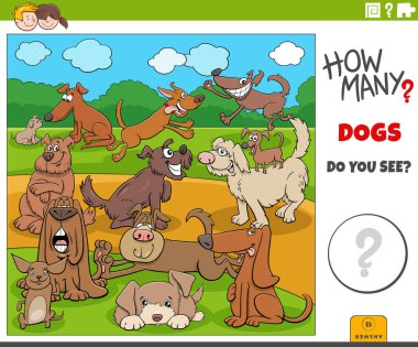 Çizgi film köpekleri ve köpek yavruları olan çocuklar için eğitimsel sayım görevi