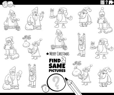 Noel Baba 'nın Noel karakterleri boyama kitabı sayfasında aynı iki eğitici resmi bulmanın siyah-beyaz çizimi