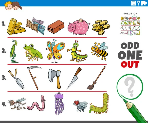 Cartoon Illustration Odd One Out Picture Row Educational Game Children — Stock Vector