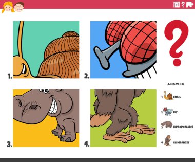 Çocuklar için hayvan türleri hakkında tahmin yürütme oyununun çizgi film çizimi